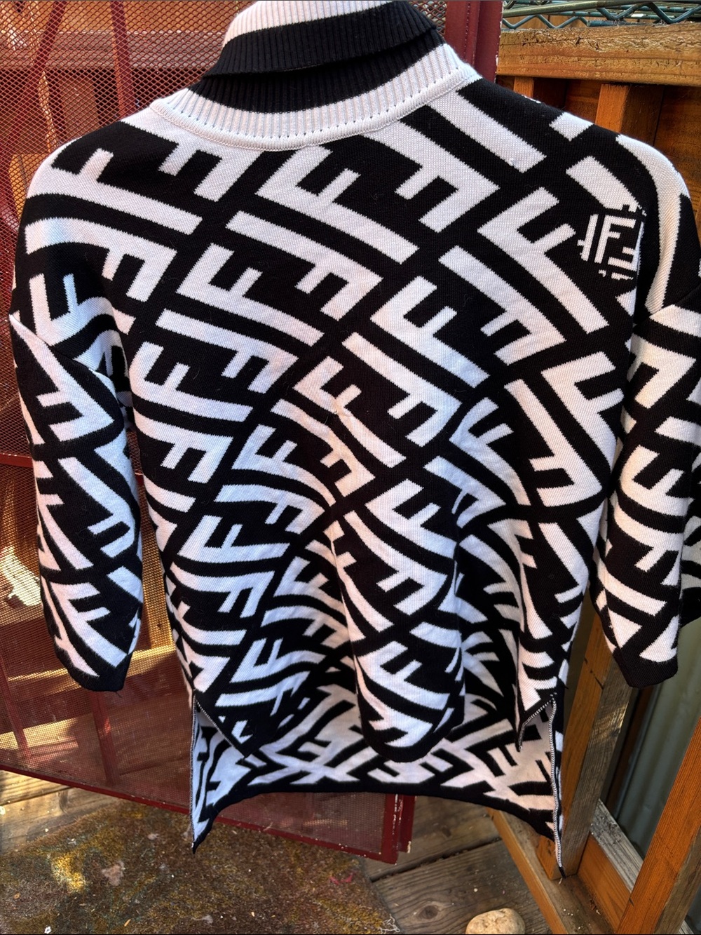 Fendi Black & White Monogram Turtleneck Top